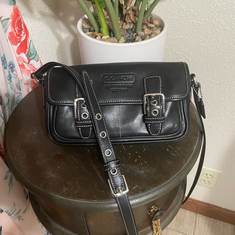 Coach Bleecker Black Leather Buckle Crossbody Bag